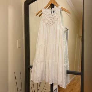 White Crochet Yoke Sleeveless Sundress